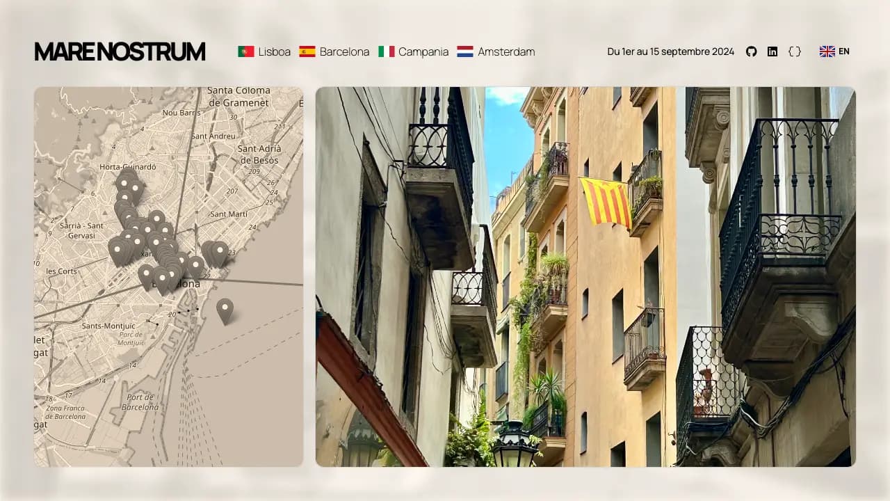 The Barcelona page in French — every string, including the trip dates, switches locale